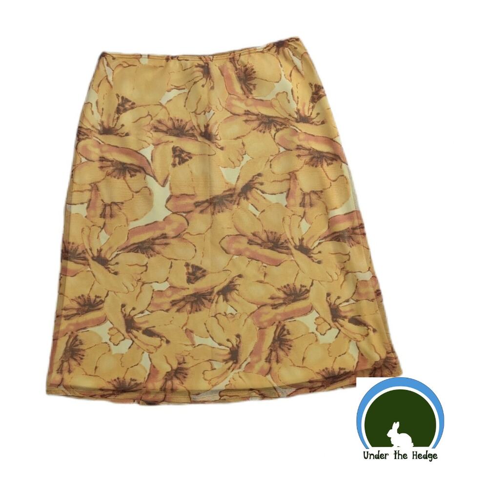 Vtg 90s ING Yellow Floral Chiffon Overlay Skirt S/M Coquette Fairy Indie